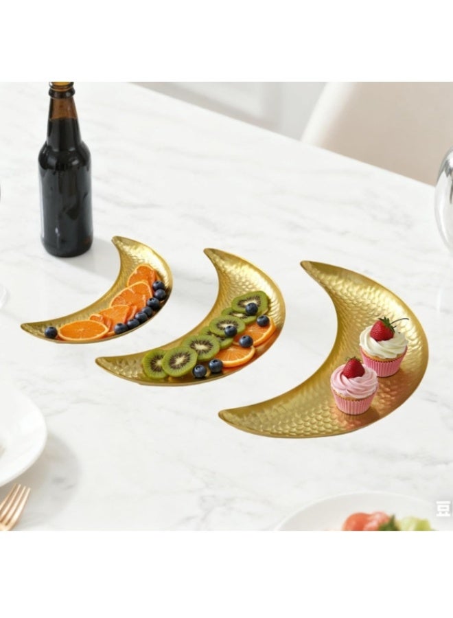 الواحة-TH 3 قطع من زينة عيد مبارك، صينية تقديم طعام على شكل هلال، طبق تقديم طعام، أطباق فواكه وحلوى، حاوية تخزين طعام وحلوى، رمضان، إسلامي، حفلة، صينية ذهبية لعيد مبارك - Image 4